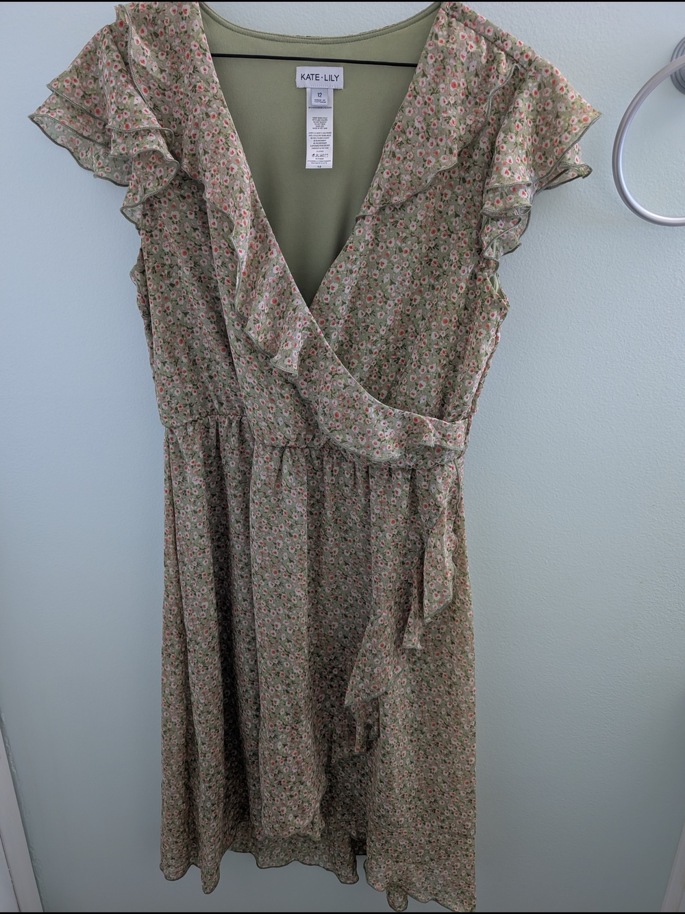 Kate & Lily Olive Floral Ruffle Wrap Midi Dress
